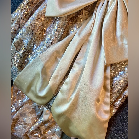 Gold & Silver Sequin Floor Length Sweetheart Strapless Prom Dress Evening Gown - Picture 7 of 13